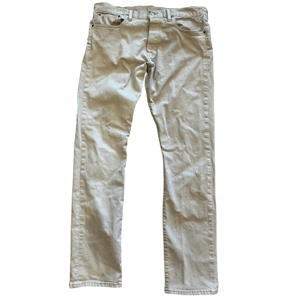 Polo Ralph Lauren Varick Slim Straight Pants Mens 36x34 Khaki Tan Button Fly RL